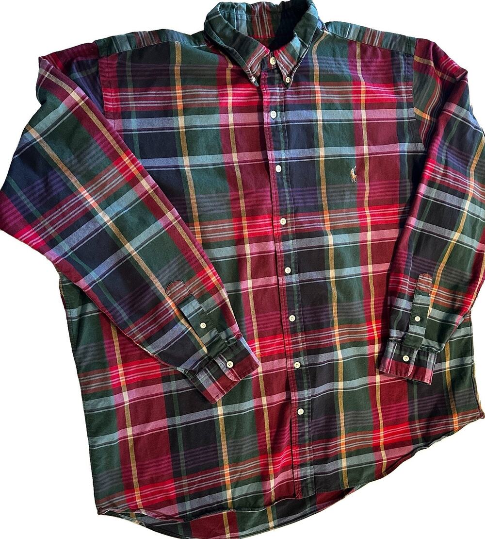 Polo Ralph Lauren Blake Plaid Button Down Shirt Cotton Red Green Blue Mens XXL